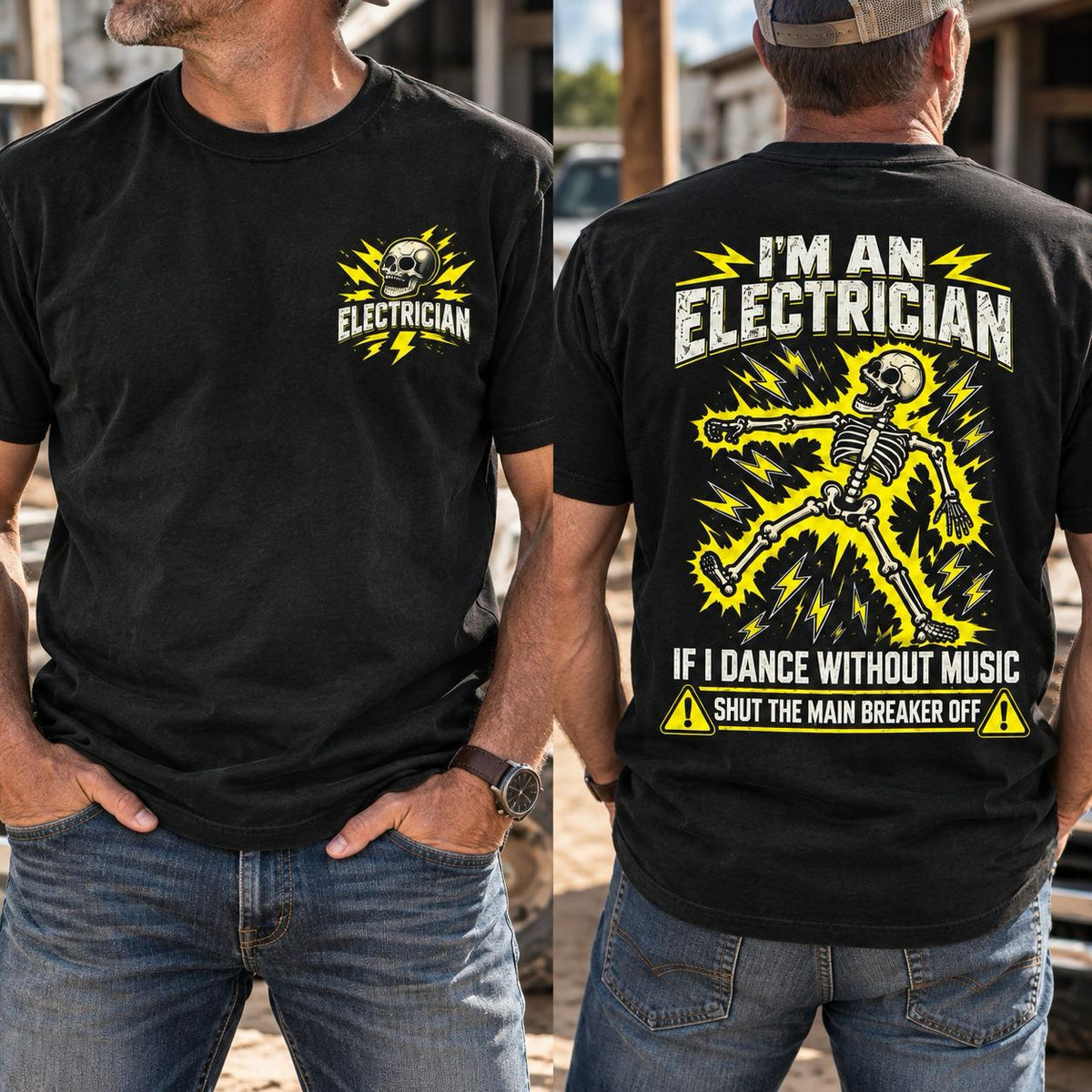 Funny Electrician T-Shirt – I'm an Electrician If I Dance Without Music Shut the Main Breaker Off Shirt, Skeleton Electrician Graphic Tee, Electrician Gift for Men, Electrical Worker Humor Shirt #VI