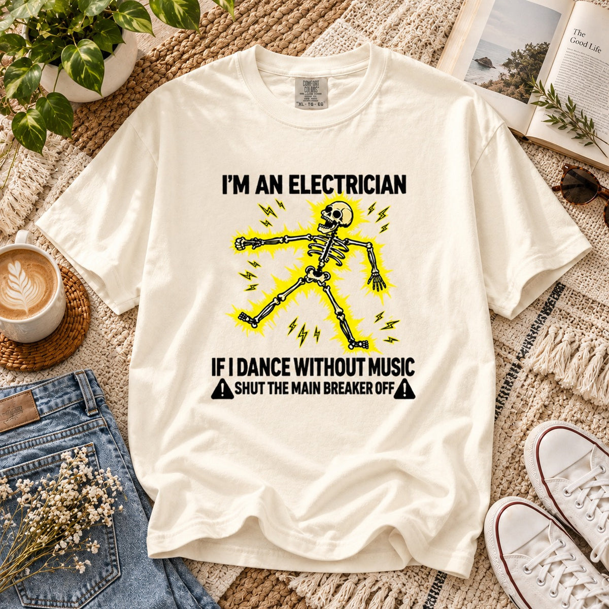Funny Electrician Skeleton T-Shirt, If I Dance Without Music Shut The Main Breaker Off, Electrical Worker Gift Tee #TVI