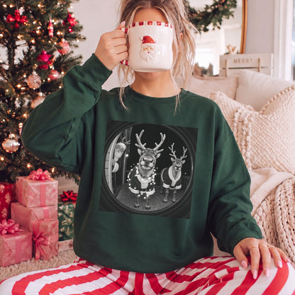 Santa Reindeer Doorbell Camera Christmas Sweatshirt, Funny Christmas Eve Security Cam Graphic Crewneck, Holiday Gift #TVI